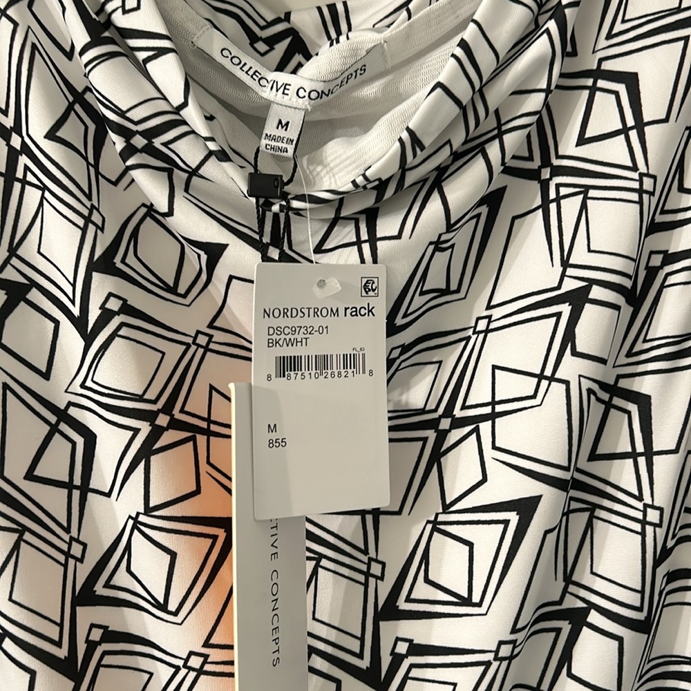 NWT from Nordstrom Rack. Black and white geometric print dress. - Picture 3 of 5
